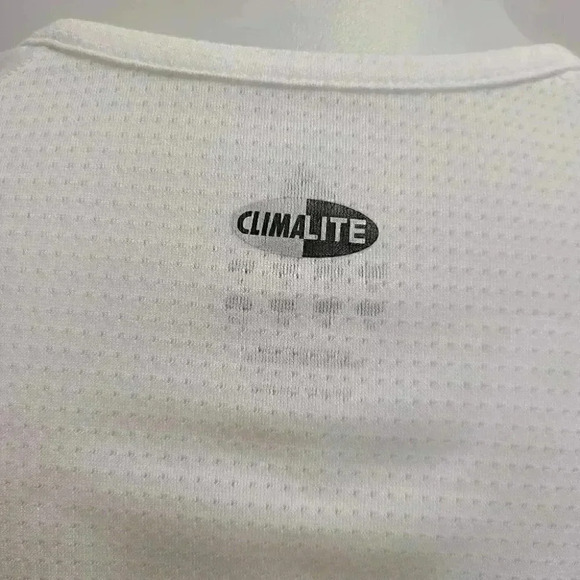 Adidas Climalite White Tee Top Yellow Three Stripe Logo Activewear Medium - Picture 9 of 14